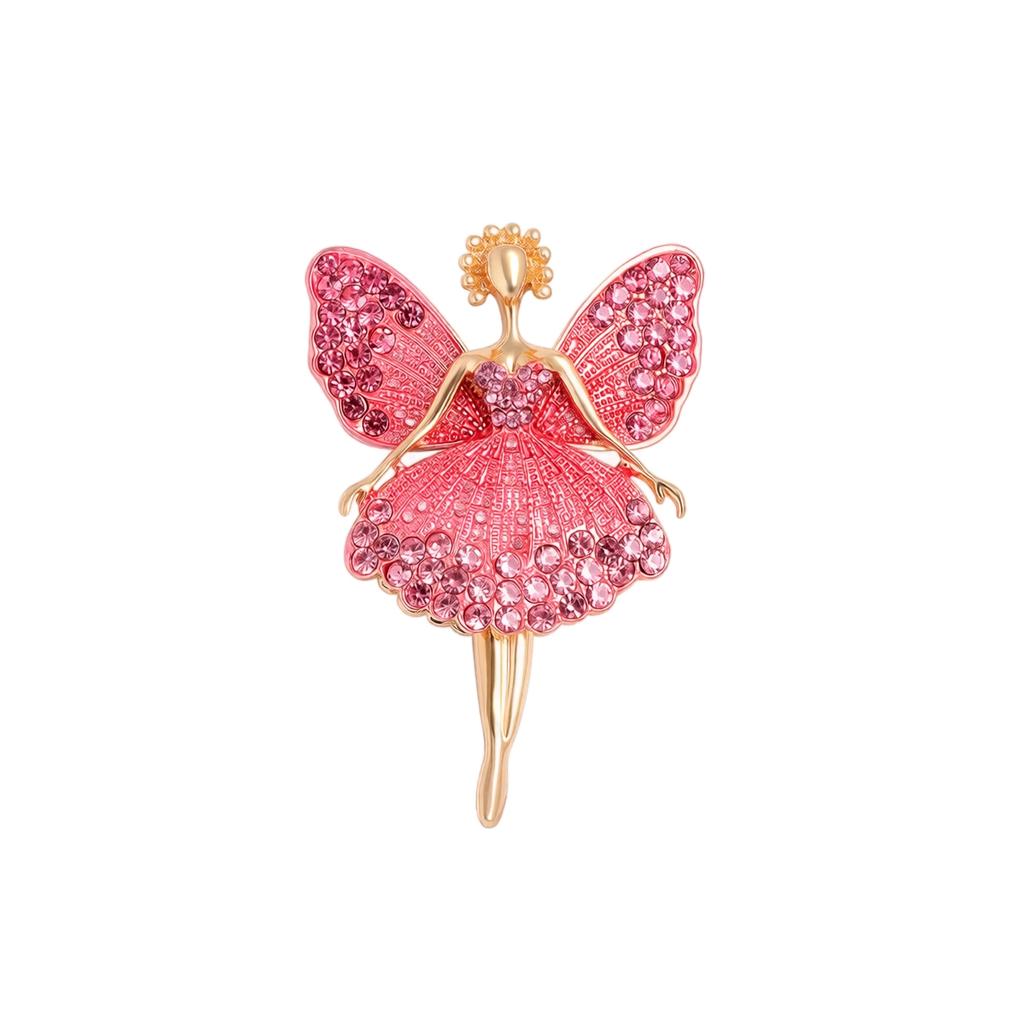 Ballet Girl Brooch Pin for Women Fashion Angel Wings Design Rhinestone Decoration Sweater Accessories Clothing Fastener