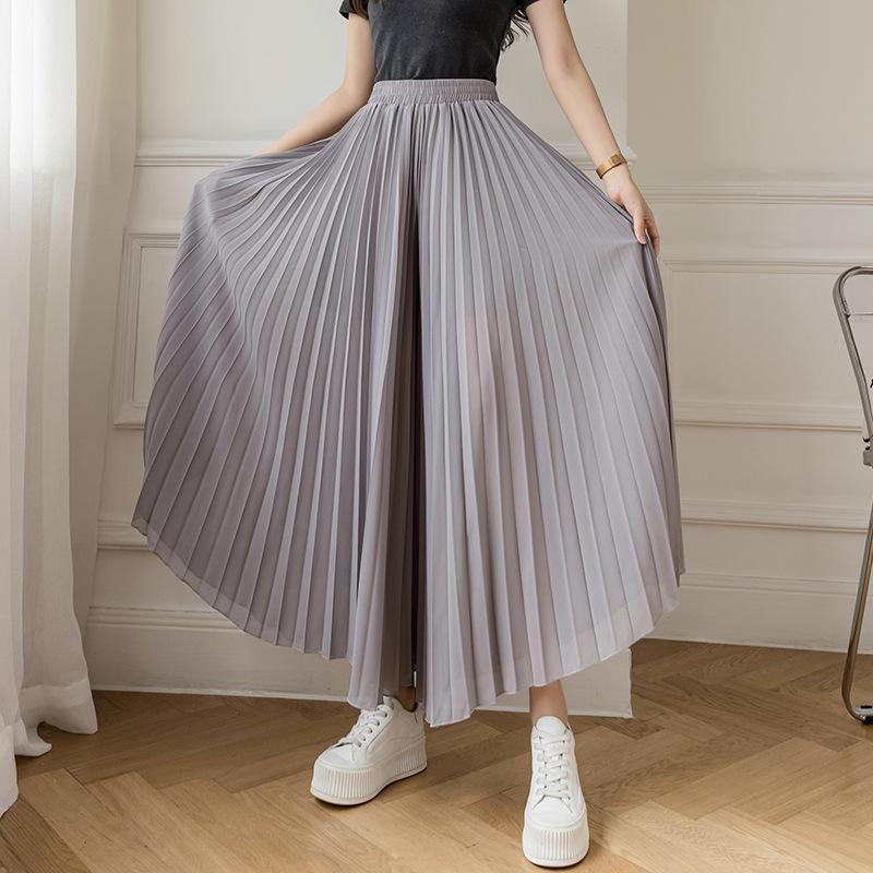 Summer Loose Pleated Chiffon Wide Leg Pants With A Sense Of Falling, Women's Cropped Pants