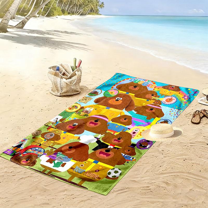 Hey Duggee Custom Name Print Beach Towel, Large Soft Quick Dry Towel for Beach Camping Swimming