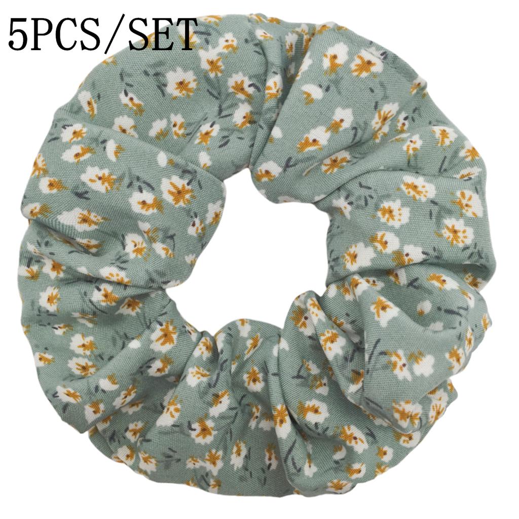 5pcs/set Sweet Cute Print Flower Scrunchies For Women Stretch Hair Accessories Elastic Rubber Band Rope Headwear Ditsy Floral