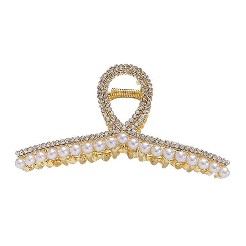 Style Elegant Korean Pearl Rhinestone Hair Claw Clip For Womens Updos Chic