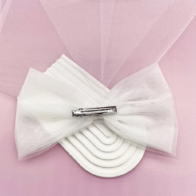 Flower Girl Veil Bow Veils with Hair Clip Wedding Hair Accessories White