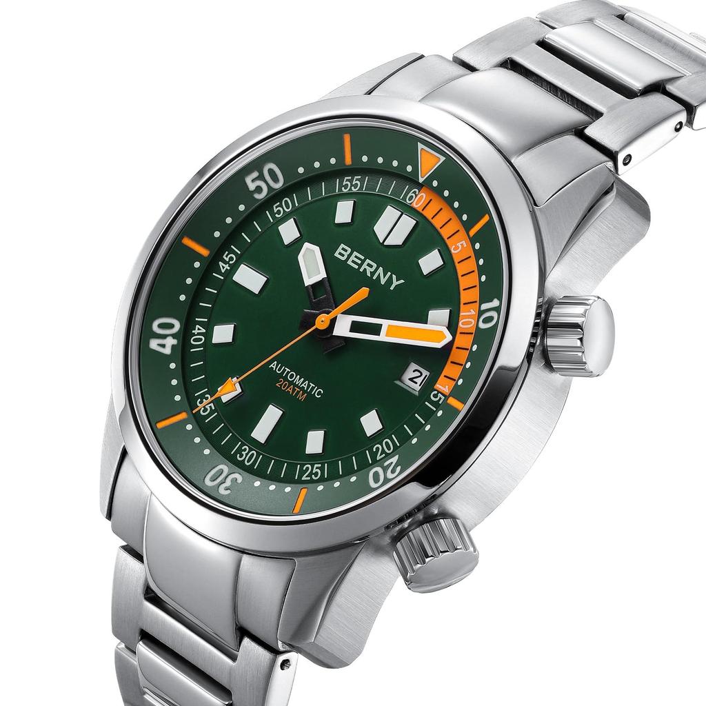 BERNY Klokke Automatisk Klokke Dykkerklokke Automatisk Mekanisk Klokke 20ATM Vanntett Safirglass Superlysende Klokke Dykkerklokke Herre Herre Dykkerklokke