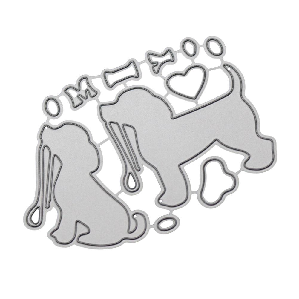 2 Puppies Footprint Frame Metal Silvery Stencil Embossing Cutting Dies For Diy Scrapbooking Paper Album Cards Making