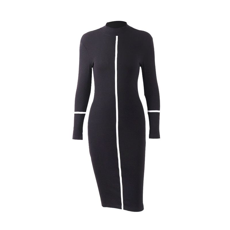 

2023 Spring New Amazon Cross-Border European and American Women s Long-Sleeved Slim-Fitting Mid-Length Dress Dress 8226-1 Black S