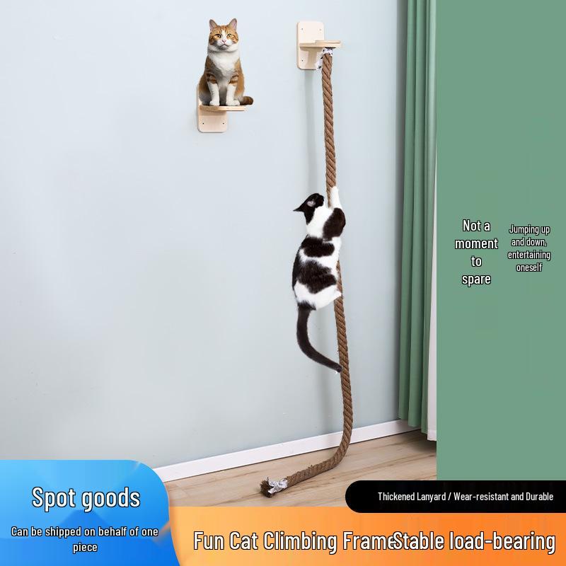 Ceiling-High Solid Wood Cat Tree with Rope Ladder and Jumping Platforms