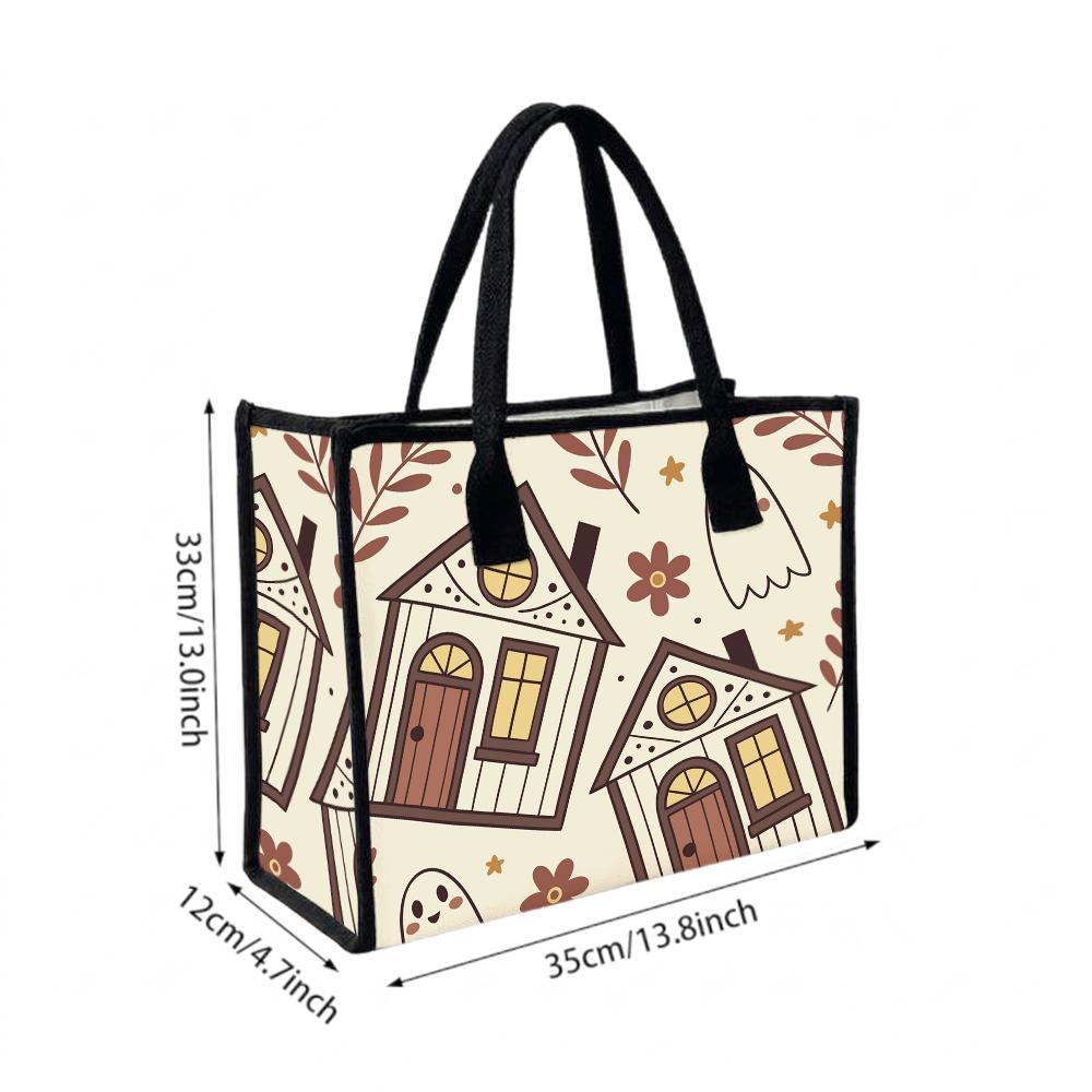 Cute Ghost House Print Tote Bag Casual Large Capacity Handbag