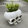 Retro Distressed Skull Decor Double Flowerpot for Succulents Green Plants, Realistic Resin Planter, Gothic Home Plant Pot Halloween Party &