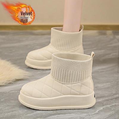 Women's Fleece-Lined High-Top Snow Boots, 2025 Winter Collection - Trendy Korean Style, Thickened for Warmth, Short Design