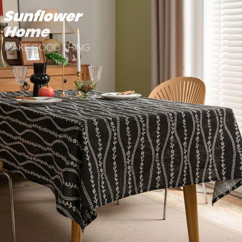 

2024 Новое поступление Черная скатерть Ретро Идиллическая Хлопково-льняная ткань Скатерть Геометрические линии Цветочная Скатерть для журнального столика Коврик для книжного стола Curved flowers with black background 60 * 60cm