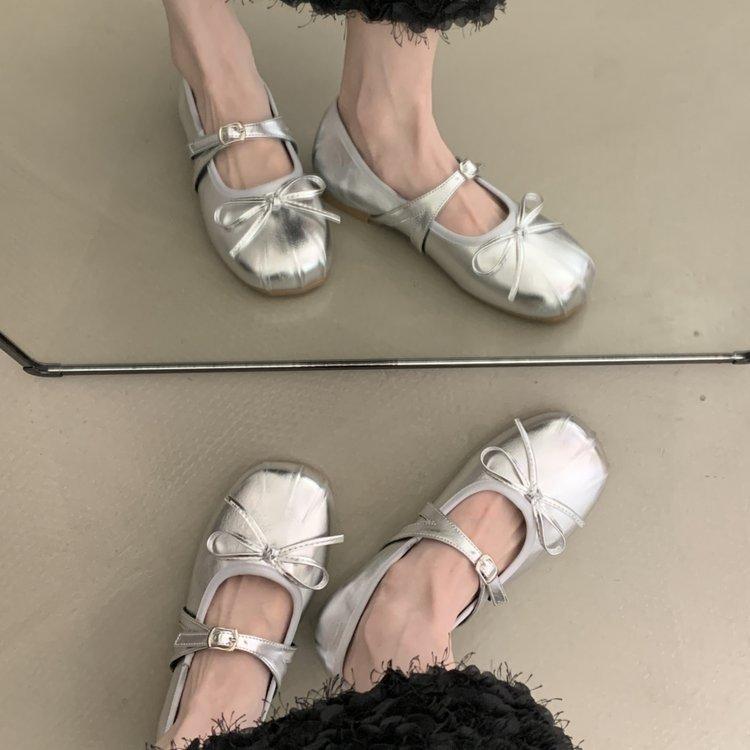 Black light mouth ballet flat-soled single shoes for women's 2025 new summer skirt French round head Mary Jane shoes