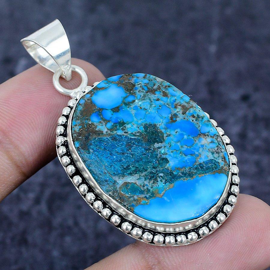 Tibetan Turquoise Gemstone 925 Sterling Silver Jewelry Pendant 2.05" A8Z20
