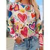 Women's Long-sleeved T-shirt with Sweet Love Print, Fashionable Casual Top, Polyester Fabric, Comfortable, Breathable and Versatile Base Layer
