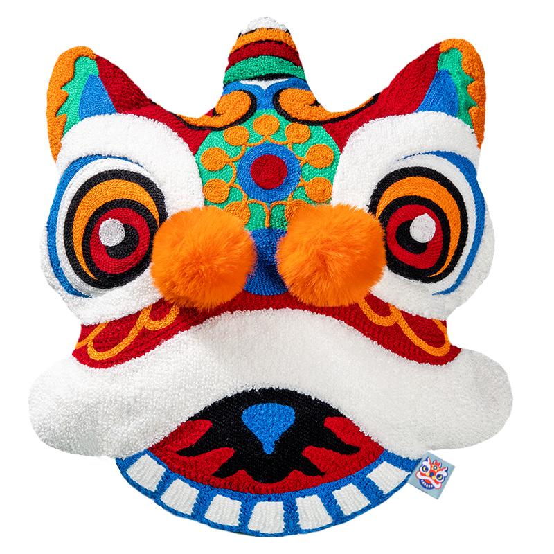 

Joy Chinese Traditional Dance Lion Embroidery Cushion Sofa Chair Car Waist Cushion Wedding Bedding New Year Decorative Pillow