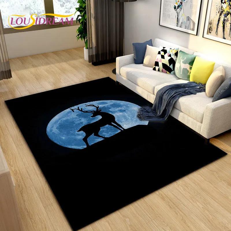 Tapete de área de rena nórdica de alce de desenho animado 3D, tapete de carpete para sala de estar, quarto, sofá, capacho decorativo, tapete de chão antiderrapante para brincadeira de criança