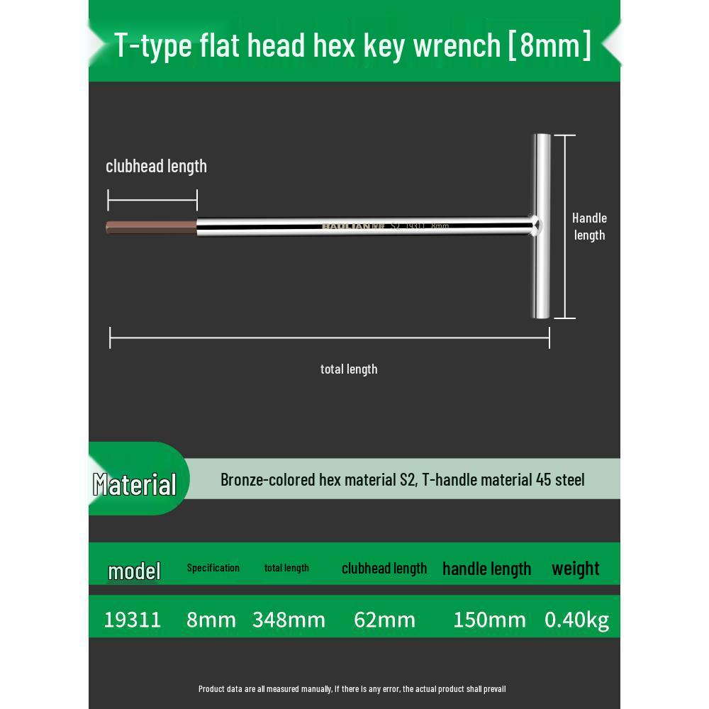 T-Type Extended Hex Wrench Set: Super Hard Steel Beveled Hex Tool, Sizes 3, 4, 5, 6
