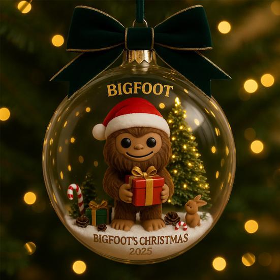 Christmas Snow Ball Ornaments Vintage Sewing Machine/Village Scene/Big Foot Xmas Tree Ornaments Winter Clear