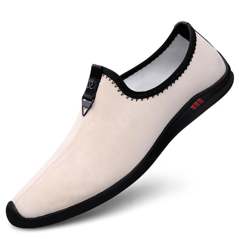 

2025 autumn new breathable casual leather shoes lazy one-pedal men s flat shoes trendy men s loafers mesh shoes 44 off білий колір