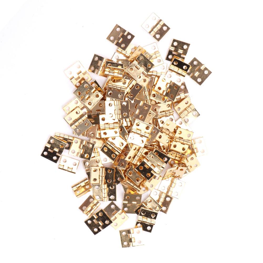 100PCS Furniture Hinges Brass Mini Hinge 10x8MM Gold Tiny Hinge Hardware With Screws Retro Style Brass Hinges Jewelry Box