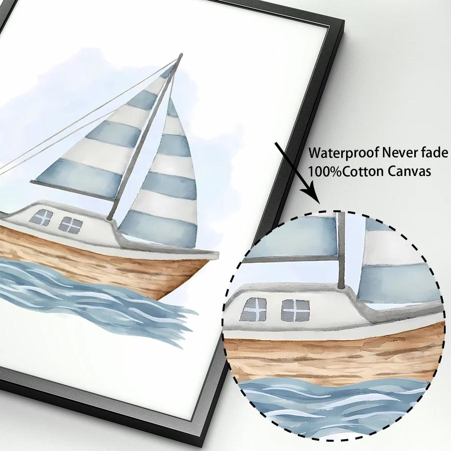 Sailboat Lighthouse Turtle Seahorse Whale Coral Nursery Wall Art Canvas Painting Posters And Print Wall Pictures Kids Room Decor