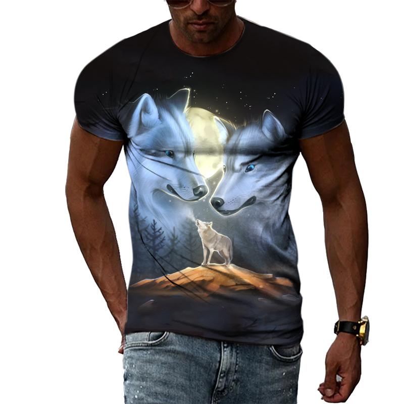 Casual Men's Animal Print T-shirt Hip-hop Elements Street Trend Round Neck Dress Personality Fashion New Summer Short Sleeve Top