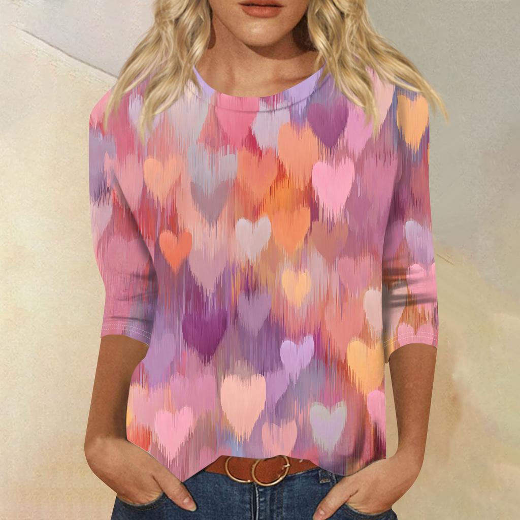 Women's Fashion Casual Round Neck Three-quarter Sleeve Carnival Print T-shirt Top