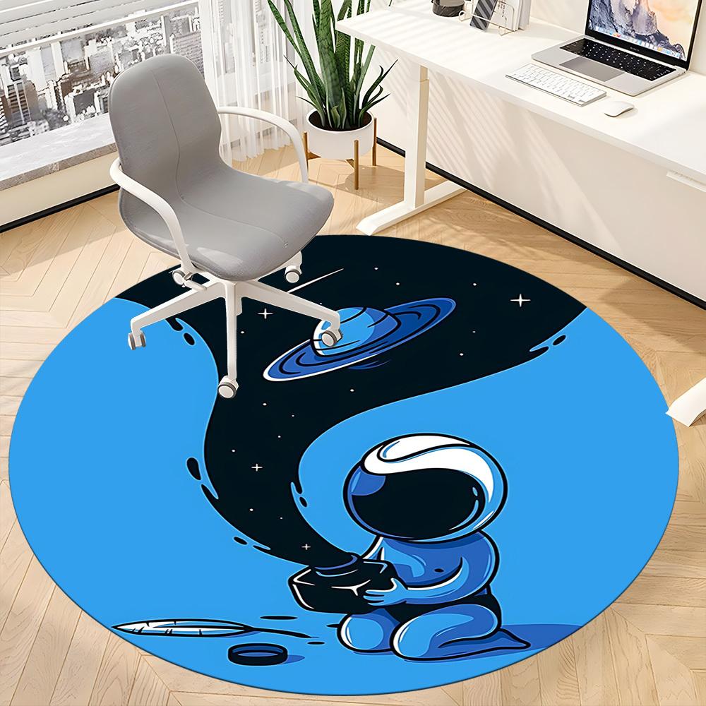 1pc Astronaut Saturn Office Round Area Rug, Under Office Chairs Bedroom Living Room Home Decor, Room Deco