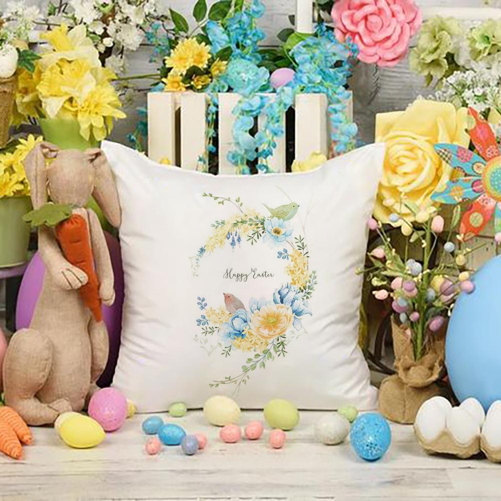 Happy Easter Flowers Polyester Cushion Cover Home Sofa Decor Living Room Bedroom Office Throw Pillow Cases Christian Easter Gift