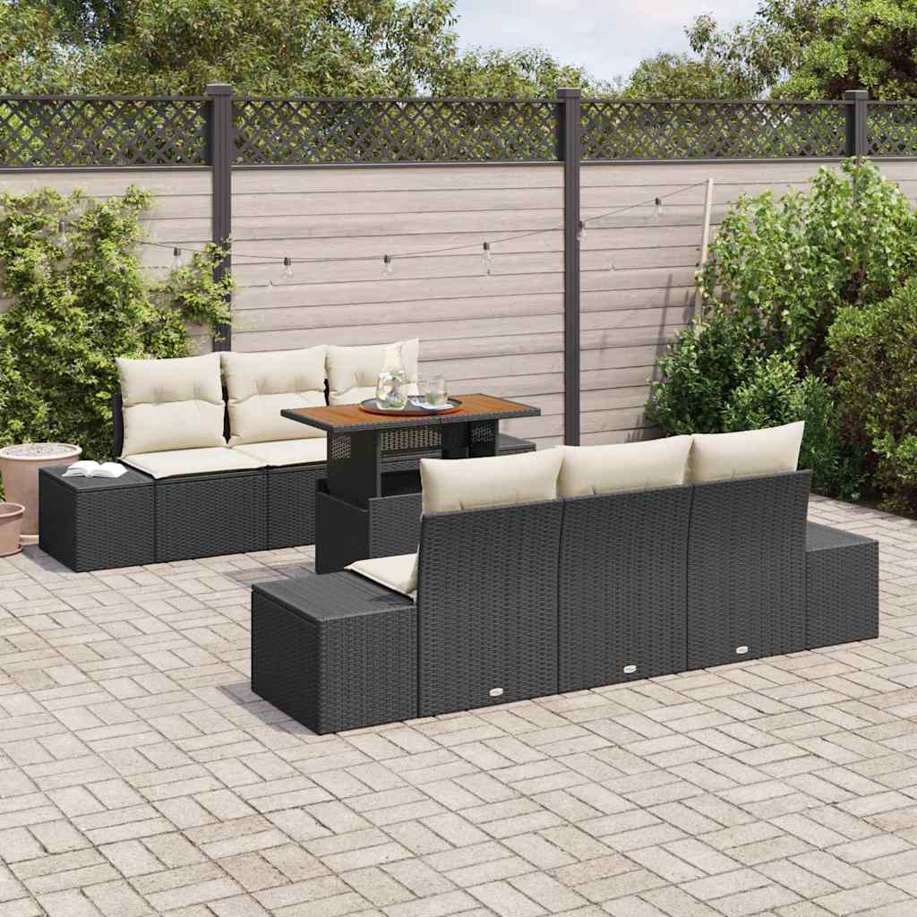 Garden Dining Set with Cushions 7 pcs Black and Cream