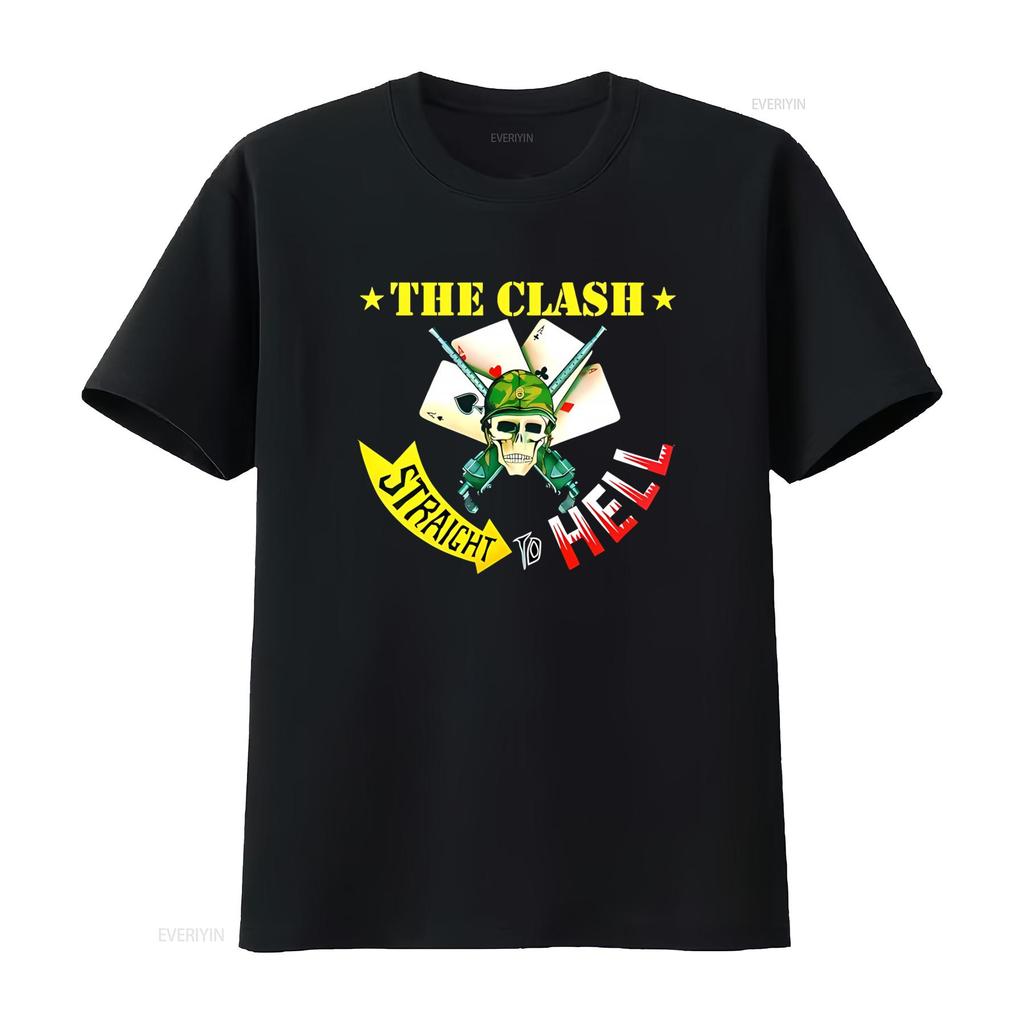 Vintage The Clash Straight To Hell T-Shirt Totenkopf Spielkarten Camo Helm Design vintage Gewaschenes Oberteil Für Den Täglichen Gebrauch Leicht