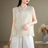 Blouse pour femme style chinois, col mandarin, sans manches, boutons grenouille