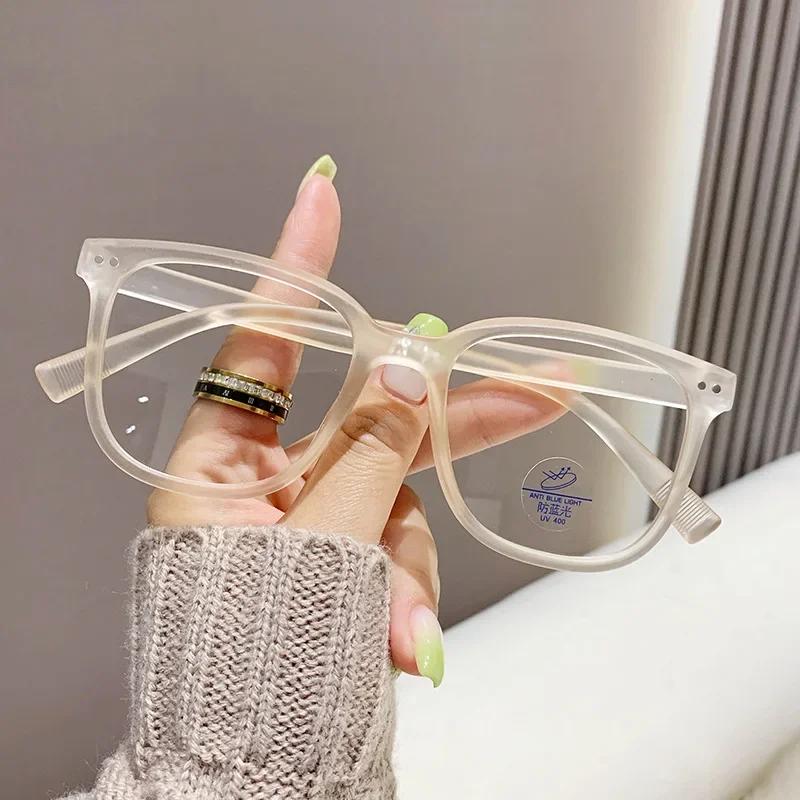 Square Finished Ladies Myopia Glasses Ultralight Oversized Frame Anti Blue Light Prescription Minus Eyewear Diopter 0 To -6.0