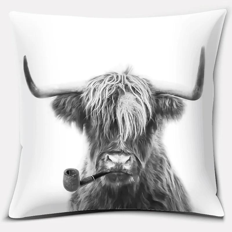 (18 Inches * 18 Inches) Scottish Highland Cow Pattern Super Soft Pillow Case Sofa Cushion Cushion Decorative Pillow