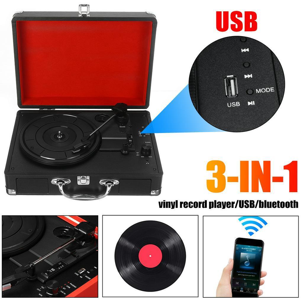 33/45/78RPM Record Vintage Phonograph Record Player Music Player Stereo Sound Turntables Portable Turntable Player with Speakers