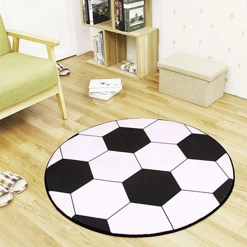 Model Sports Soccer Football Basketball Floor Mat Home Non-slip Round Rugs Bedroom Carpet Machine Washable Boy’s Perfect Gift
