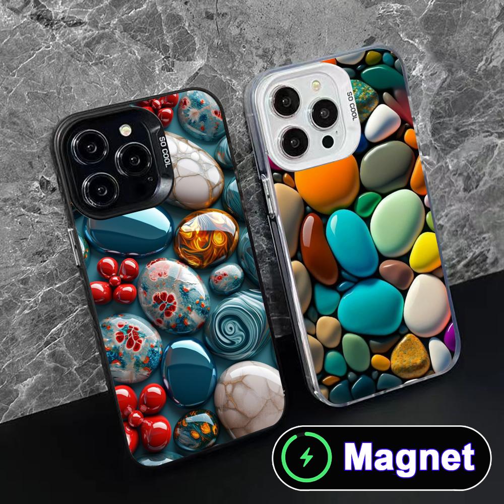 Aesthetic Stones Translucent MagSafe Mobile Phone Case for iPhone 17 16 15 14 13 12 11 Air Pro Max Plus Colorful Cover