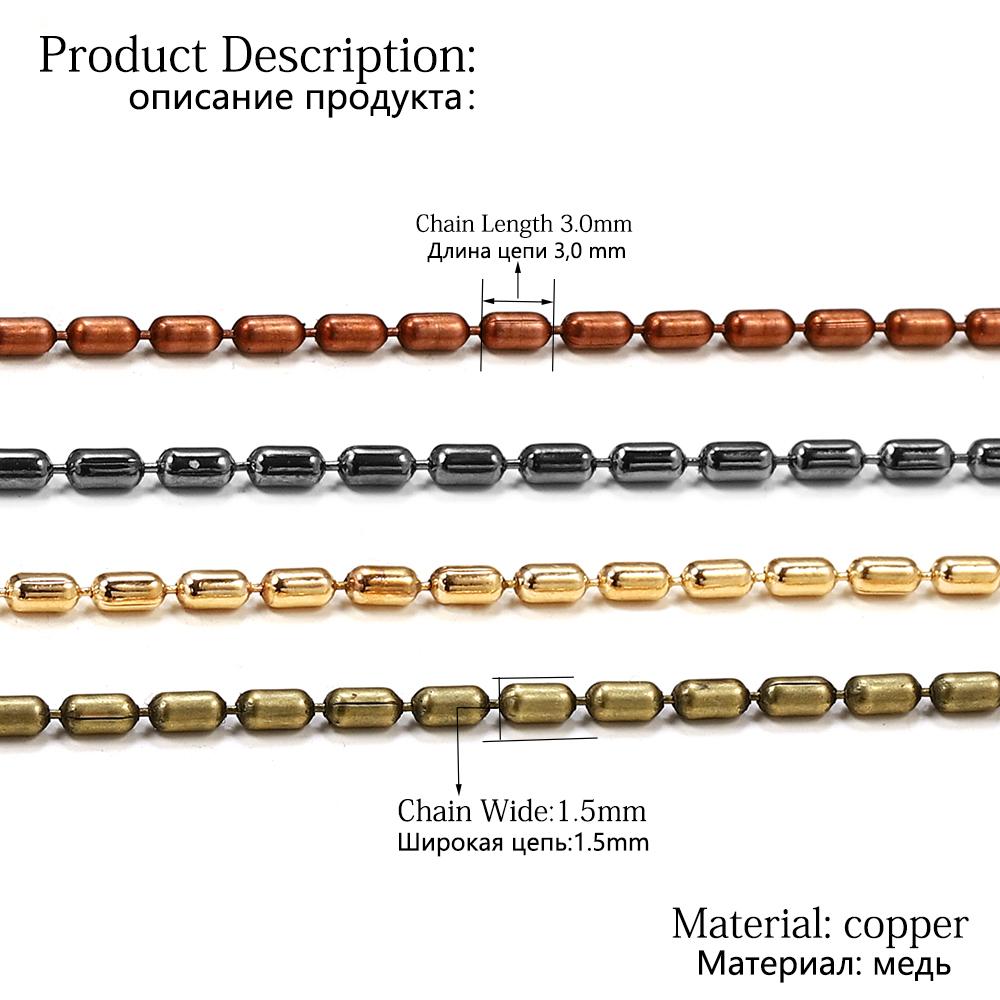 2M/lot 1.5mm Gold Bulk Copper Cylindrical Bead Chain Bamboo Chains For DIY Necklace Bracelet Jewelry Making Supplies