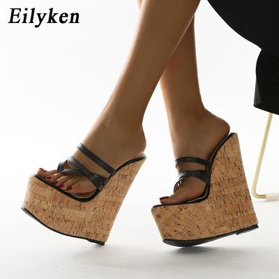 Sexy 18CM Keile Schmalband Prise Hausschuhe Frauen Sandalen Mode Super High Heels Plattform Maultiere Damen Schuhe