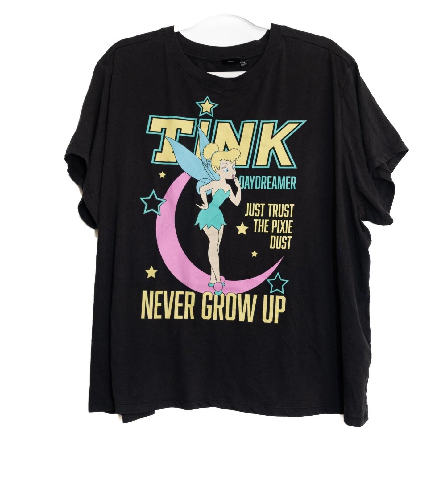 Disney Tinker Bell Graphic Tee Black Size 3X Never Grow Up Pixie Dust Stars Plus XXXXL
