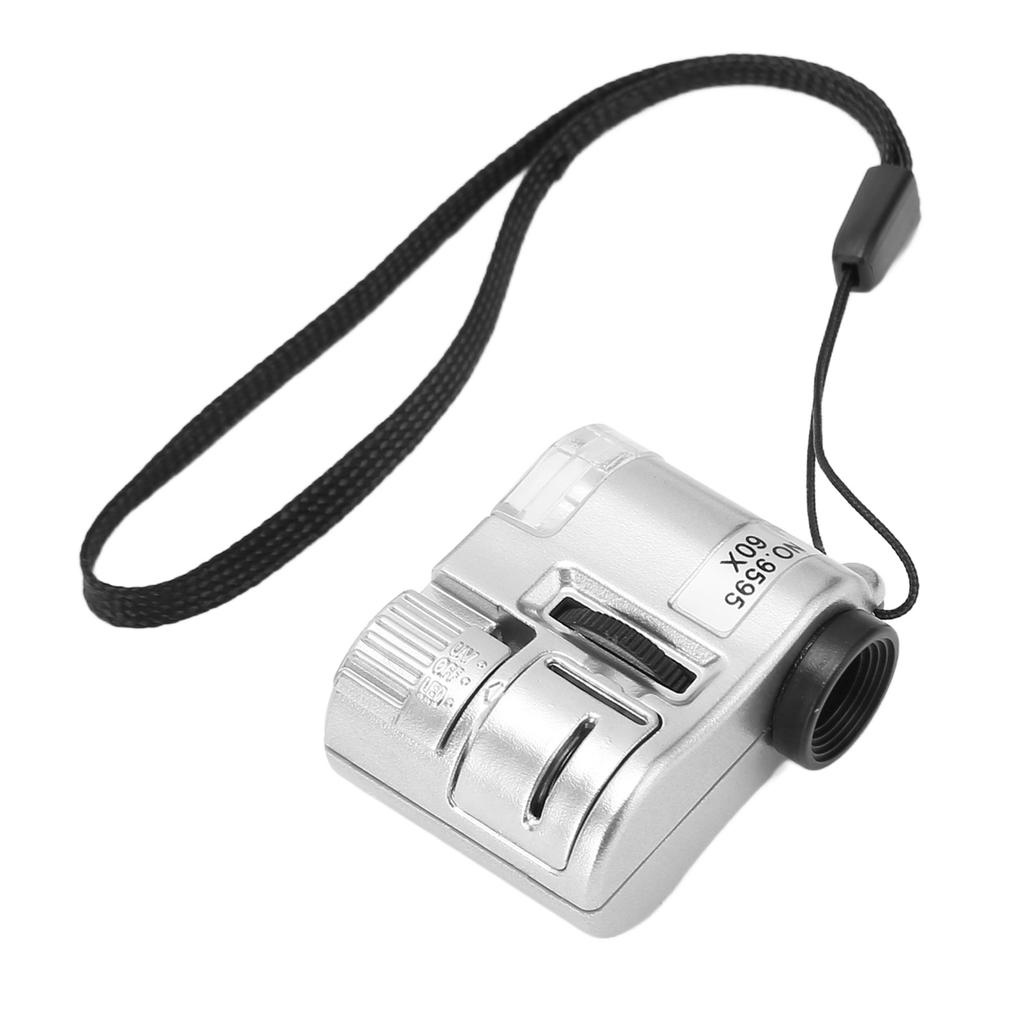 60X Mini Pocket Microscope Magnifier with LED Light Portable Microscope with UV Currency Detecting Lamp for Money