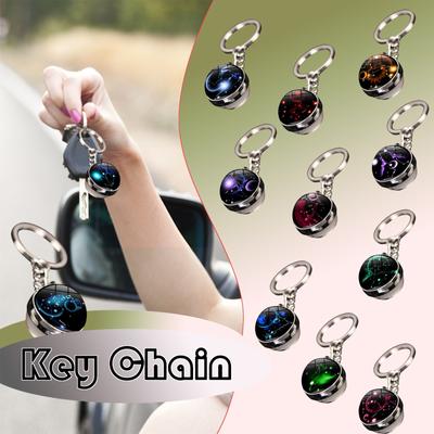 12 Zodia Signs Glow-in-the-Dark Keychain Bag Pendant Time Gemstone Double Sided Glass Ball Keychain