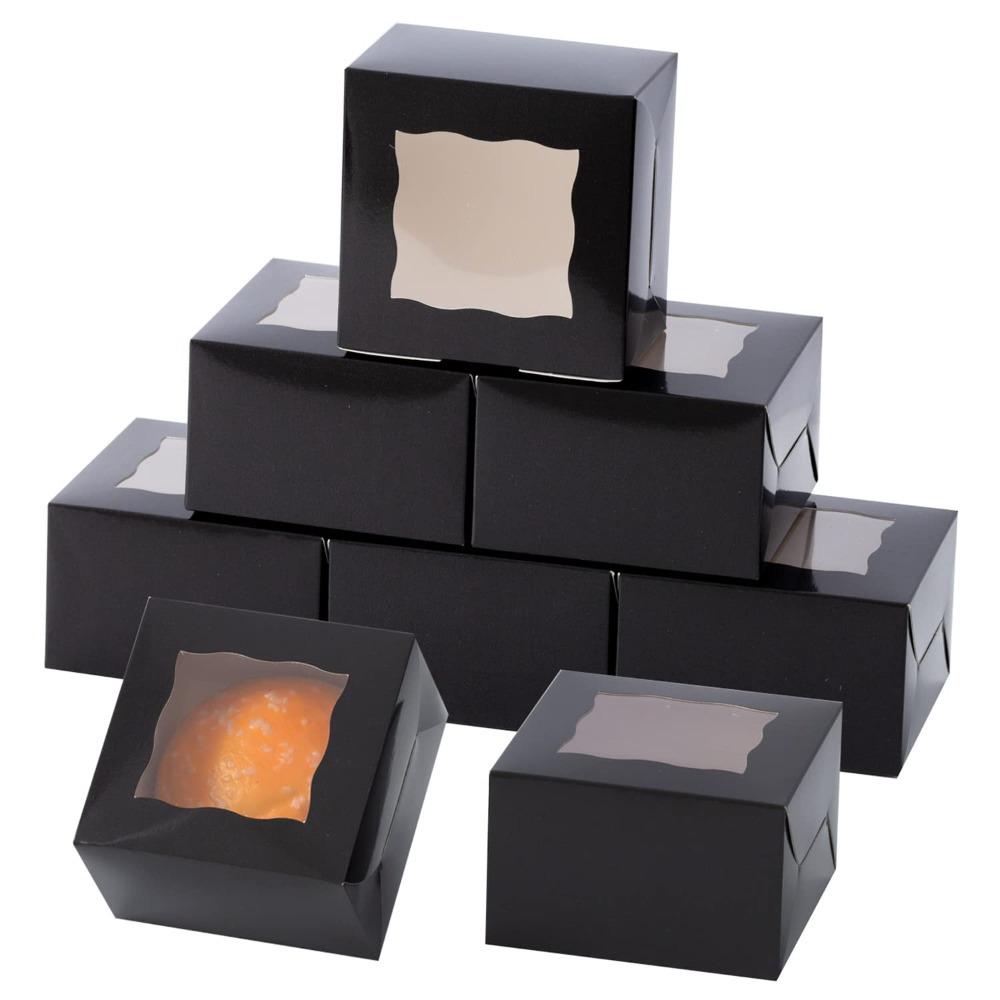 

20 шт. черных подарочных коробок с прозрачным окошком, маленькие коробки для угощений, бумажная подарочная упаковочная коробка для дней рождения, свадеб, праздников, торжеств, Нового года 20pcs black