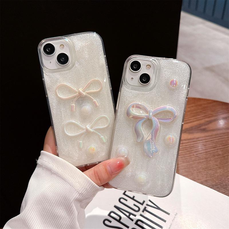 Applicable to Apple 16Promax mobile phone case iPhone17 protective case 15 Epoxy three-dimensional bow 14 anti-drop 12
