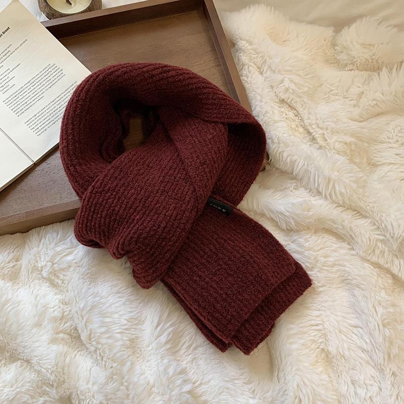 Scarf winter warm new solid color warm soft waxy wool knitted scarf shawl