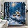 White Snowman Christmas Shower Curtains Christmas Gift Blue Forest Deer Rustic Cottage Washable Home Bath Curtain Bathroom Decor
