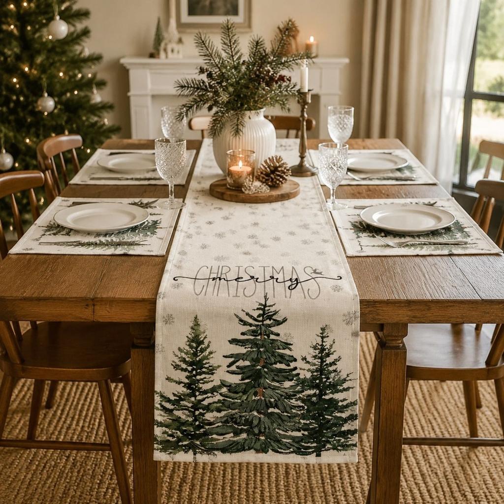 Christmas Placemat and Table Runner with Snowflake Christmas Tree Design Heat Stain Table for Home Decor