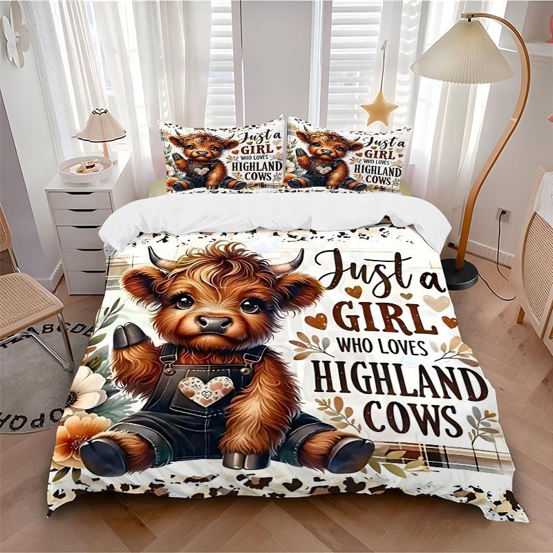 

3pcs Whimsical Highland Cow Quilt Set, Soft and Comfortable Bedroom 200x200cm