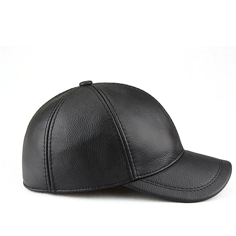 Men's Genuine Leather Baseball Cap - Winter Warm Flat Cap for Middle-Aged & Elderly