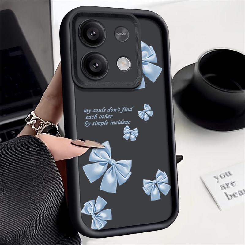 Bowknot Print Matte Soft TPU Phone Case For Xiaomi 14T Pro 13T Poco F6 X6 X5 Redmi 13C Note 14 13 Pro 12 Solid Color Lens Protection Shockproof Cover