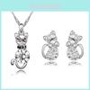 3pcs Crystal Cat Shaped Necklace Earrings Jewelry Set  Gift Teen Girls Women For